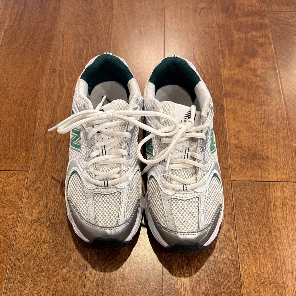 New Balance' White and Dark Green Sneakers